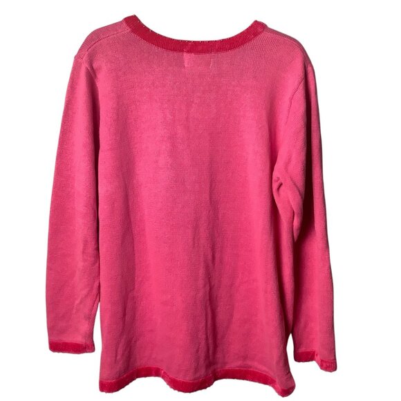 Vtg Quacker Factory Pink V-Neck Snowman Sequin Sweater Women Large Cotton Blend - Picture 8 of 8